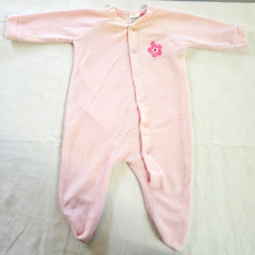 Vintage Early 2000's SIMPLY BASIC 0-3 mo Terry Cloth Pink Baby One Piece Onesie